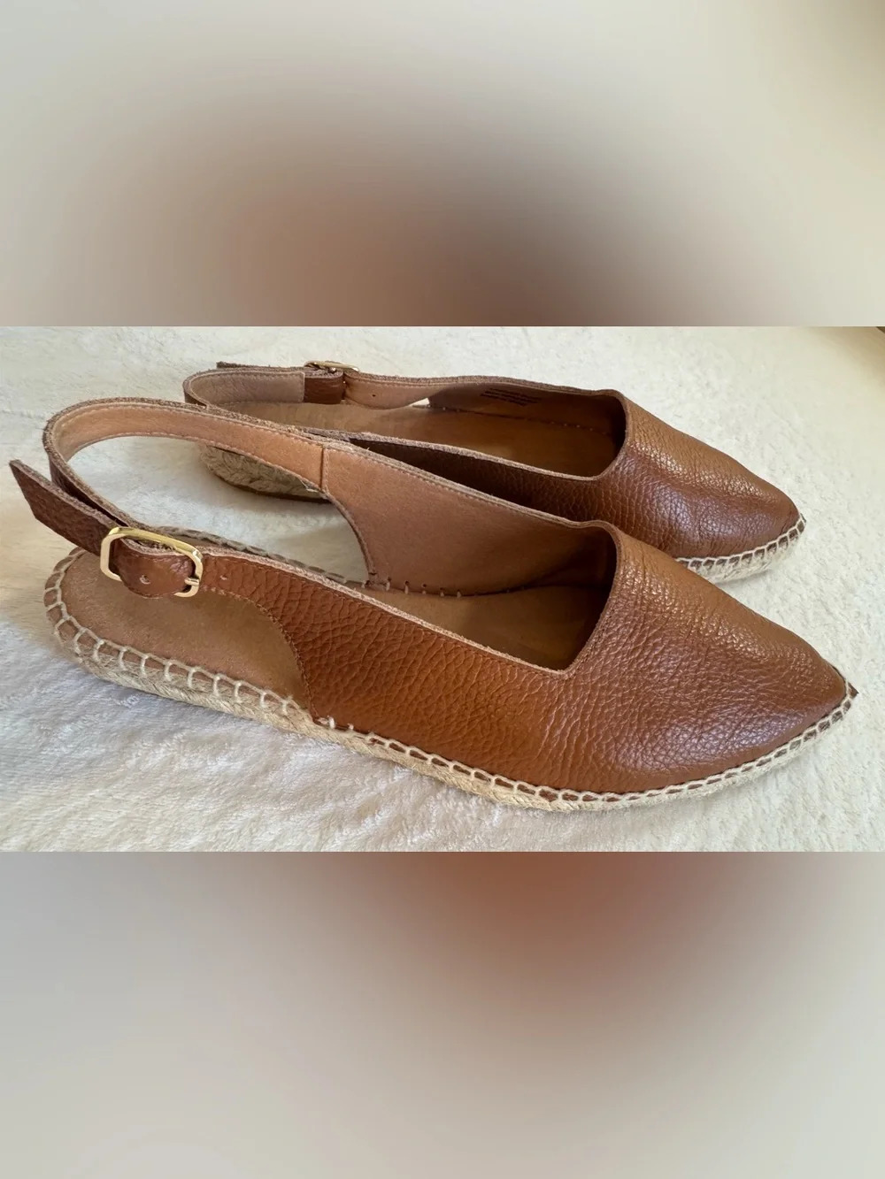 Jutelia Women’s Brown Leather Slingback Flat Espadrille Sandals Size 39 / US 8.5